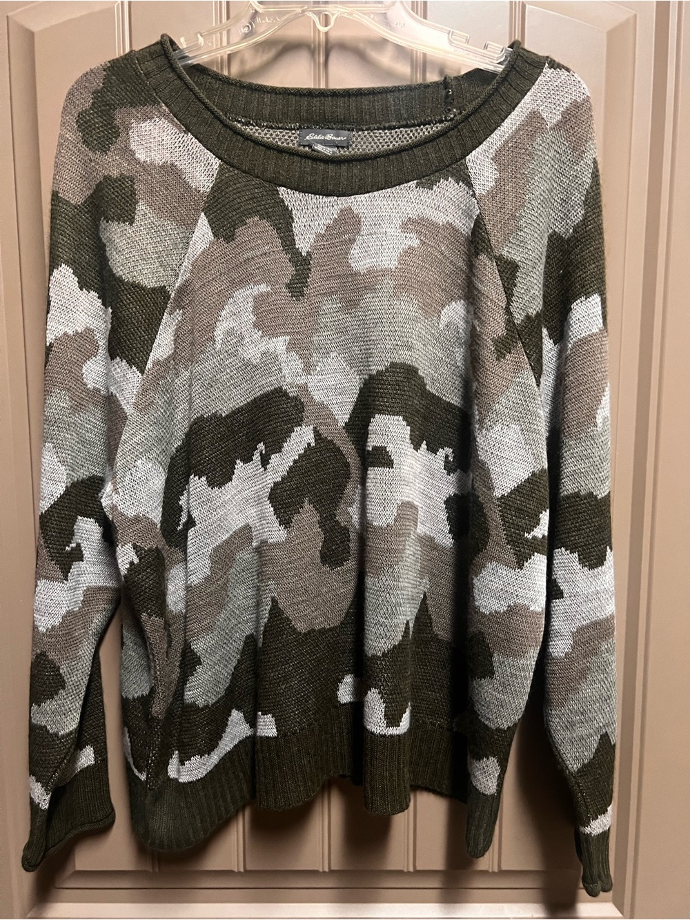 Eddie Bauer Camo Camouflage Knit Sweater Women’s XL Oversized